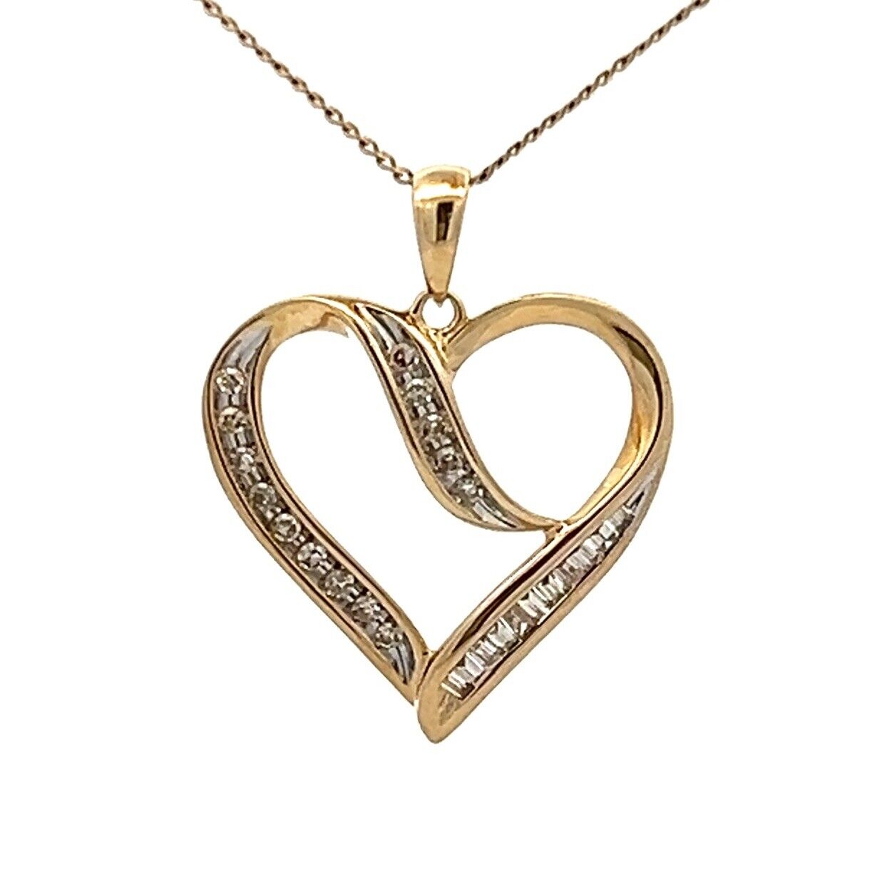 0.10 Carat 10k deals Yellow Gold Round Pave Set Diamond Heart Twist Love Pendant Charm