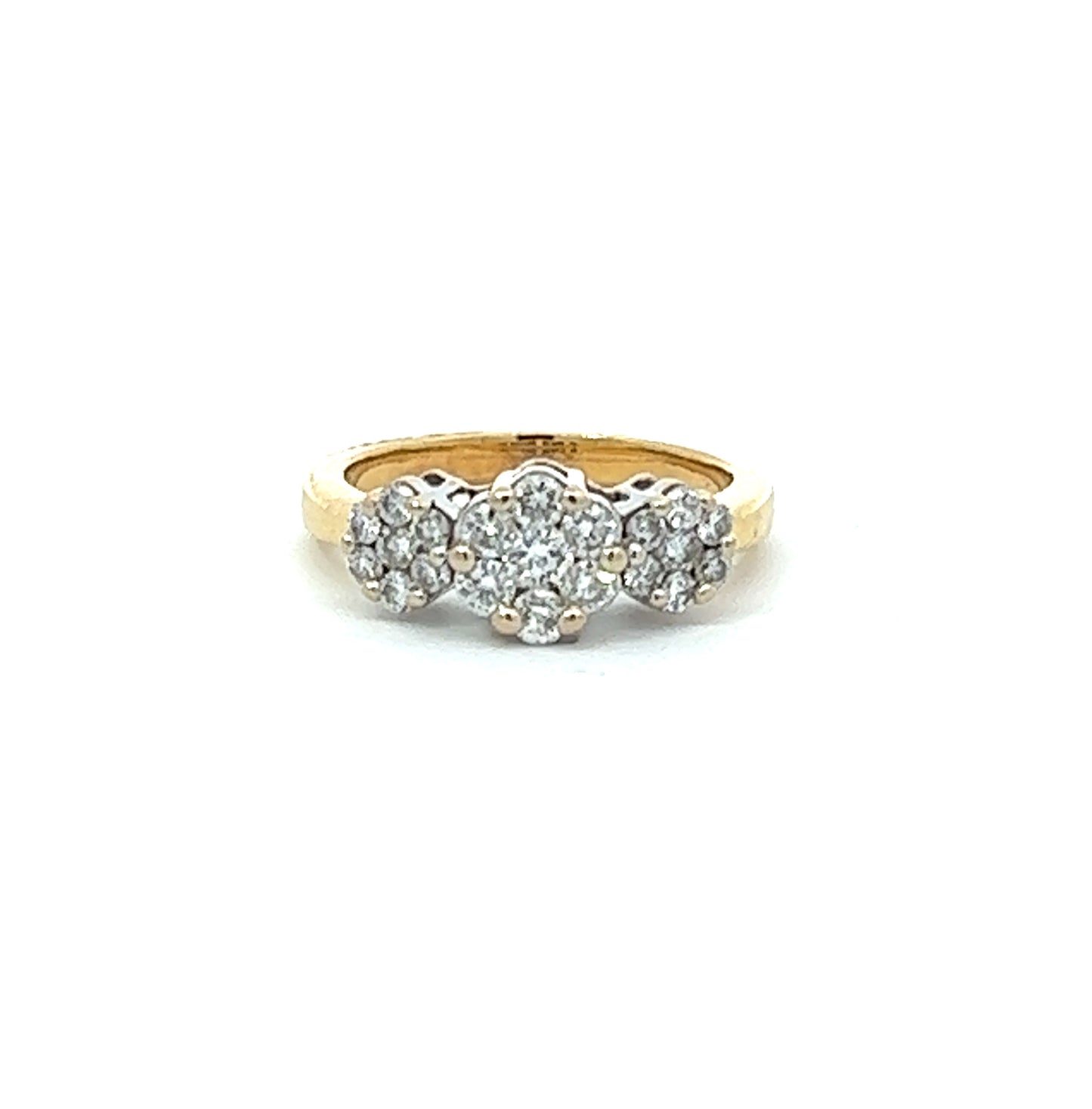 18Ct Yellow Gold Diamond Floral Trilogy Ring