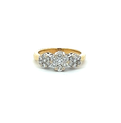 18Ct Yellow Gold Diamond Floral Trilogy Ring