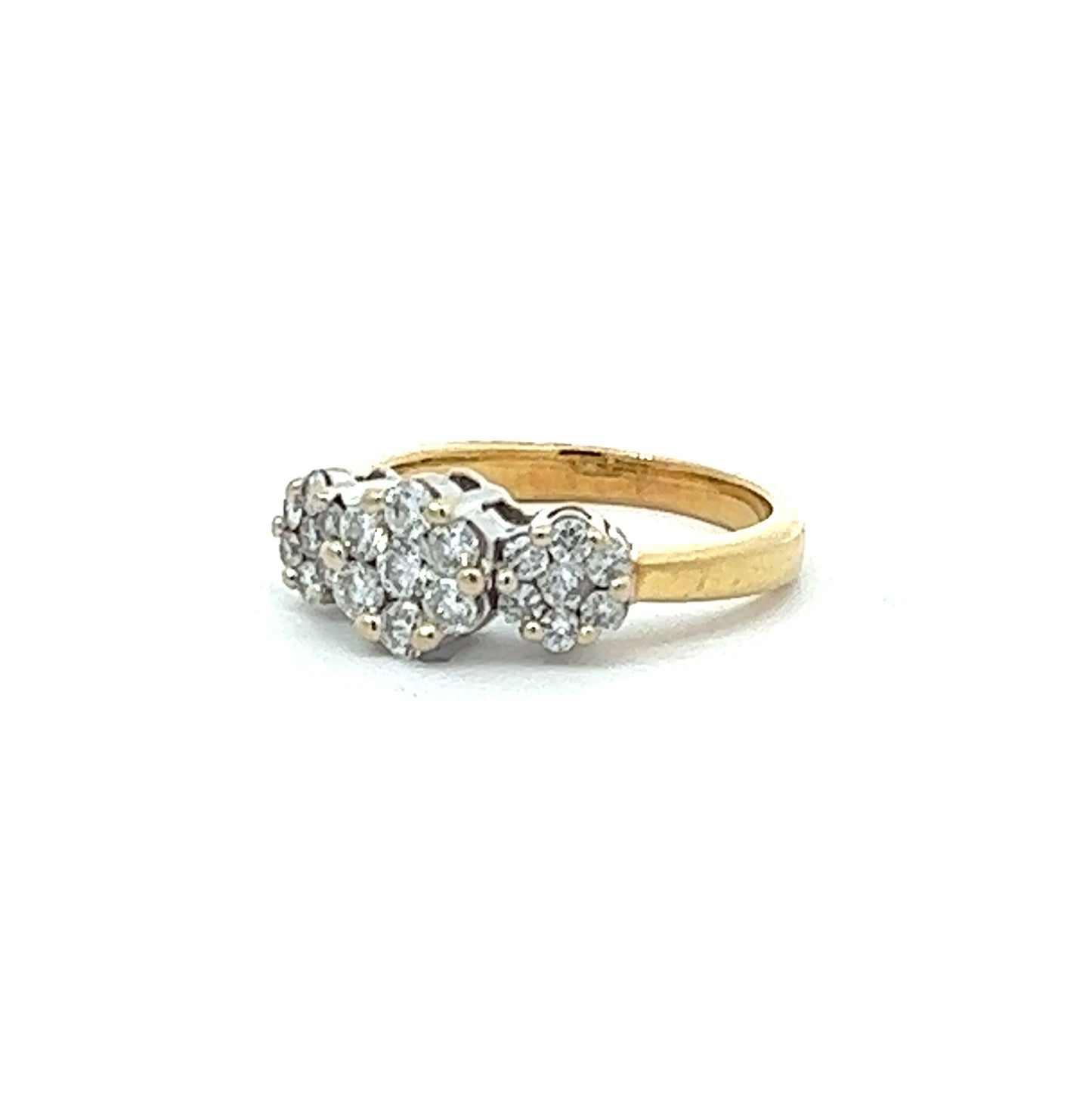 18Ct Yellow Gold Diamond Floral Trilogy Ring