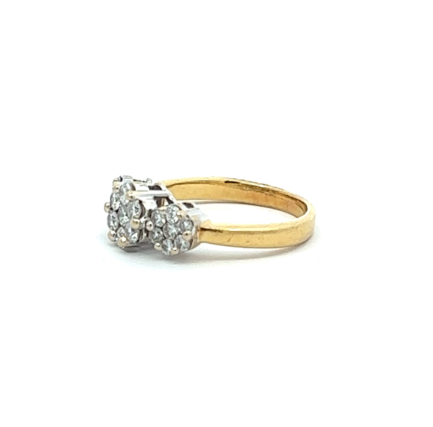 18Ct Yellow Gold Diamond Floral Trilogy Ring