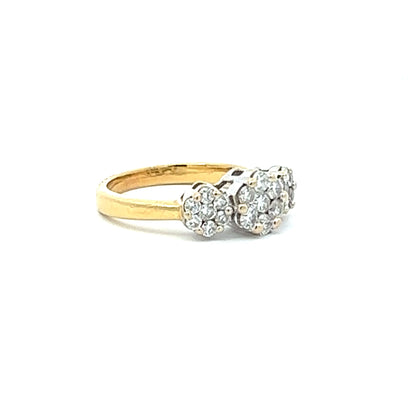 18Ct Yellow Gold Diamond Floral Trilogy Ring