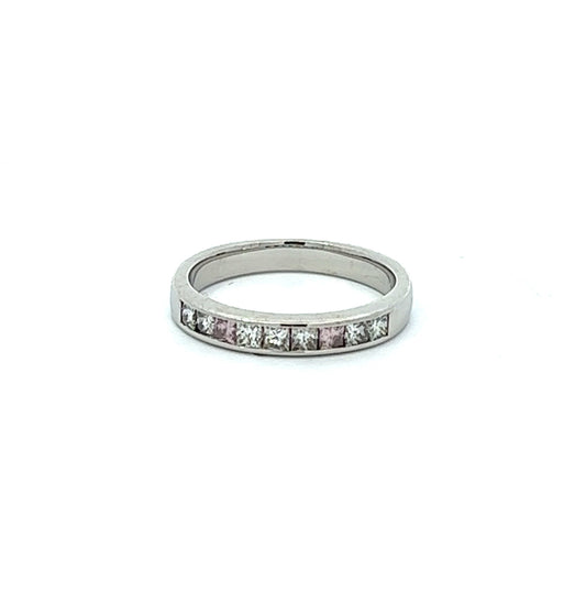 Platinum Channel Style Pink & Clear Diamond Ring