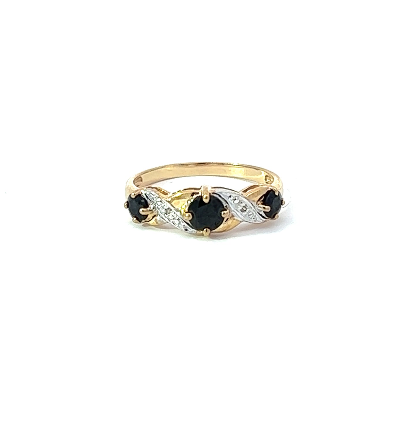 9Ct Yellow Gold Diamond & Black Gemstone Ring