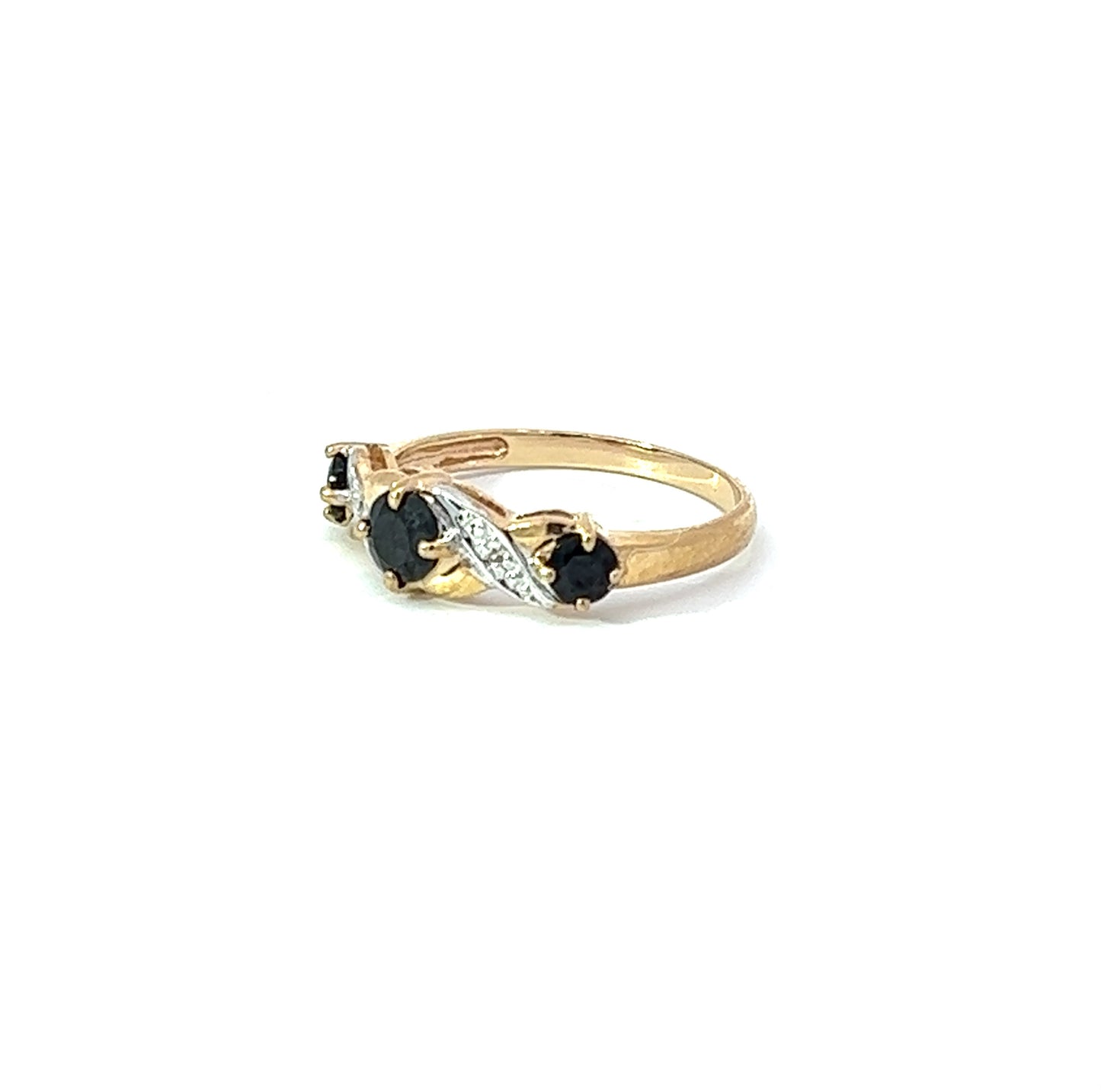 9Ct Yellow Gold Diamond & Black Gemstone Ring