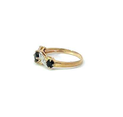 9Ct Yellow Gold Diamond & Black Gemstone Ring