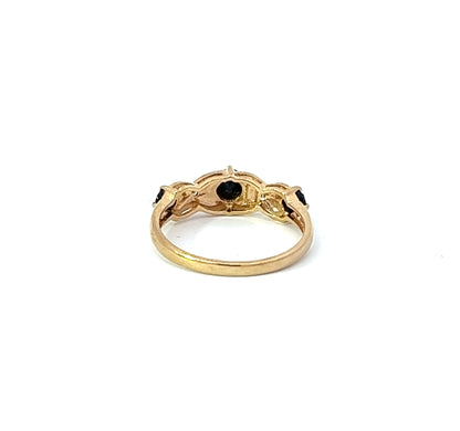 9Ct Yellow Gold Diamond & Black Gemstone Ring