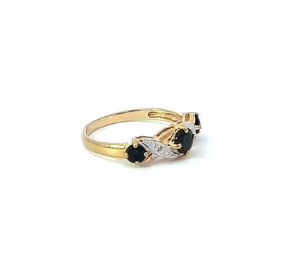 9Ct Yellow Gold Diamond & Black Gemstone Ring