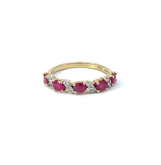 9Ct Yellow Gold Diamond & Pink Gemstone Ring