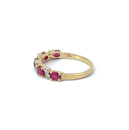 9Ct Yellow Gold Diamond & Pink Gemstone Ring