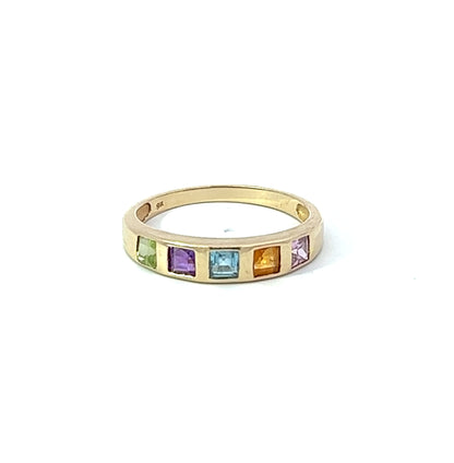 9Ct Yellow Gold Multi-Coloured Gemstone Ring