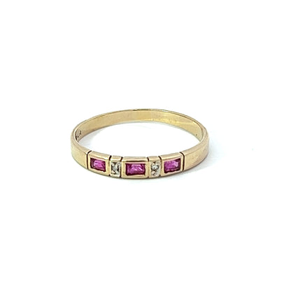 9Ct Yellow Gold Diamond & Pink Gemstone Ring