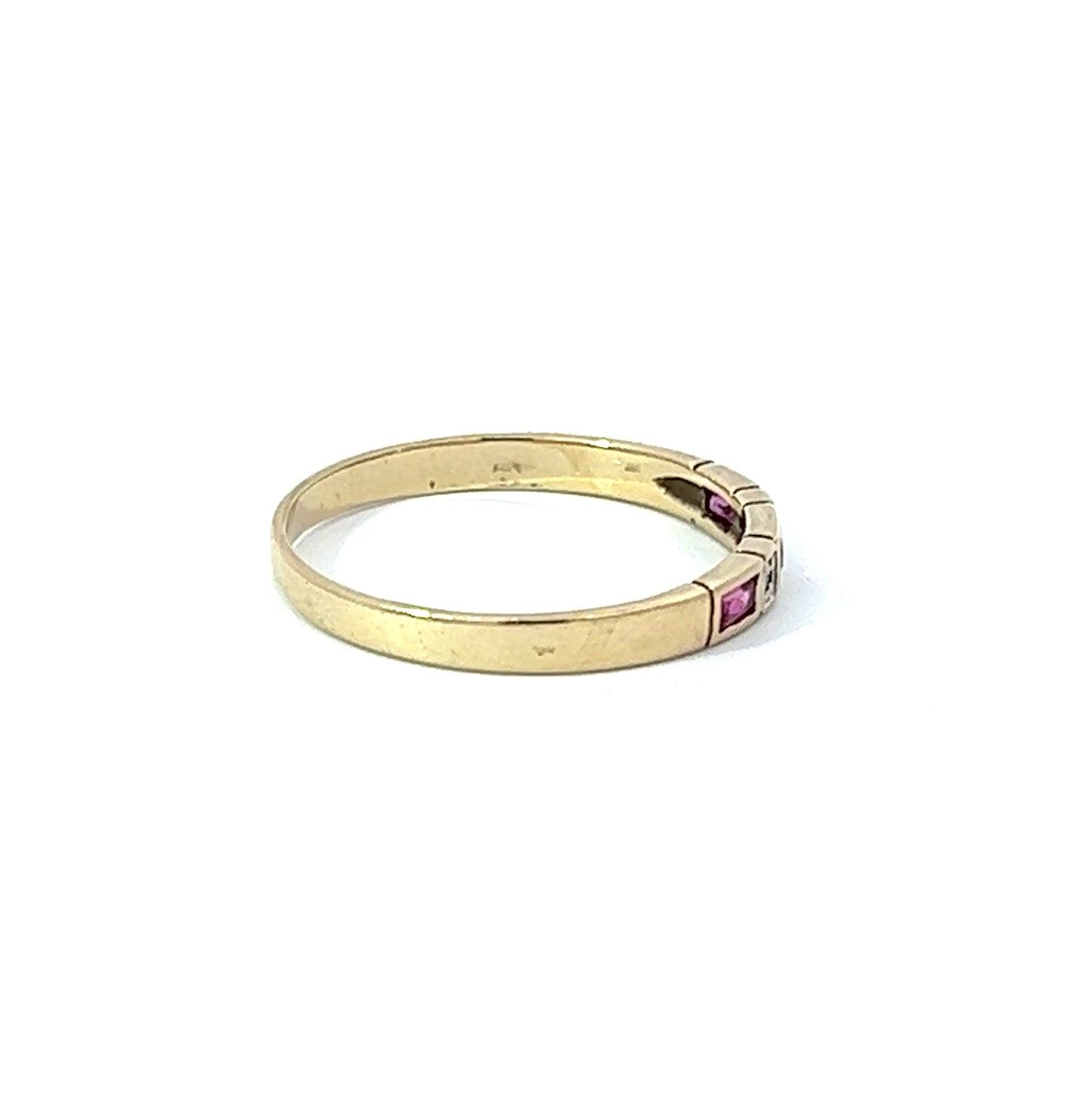 9Ct Yellow Gold Diamond & Pink Gemstone Ring