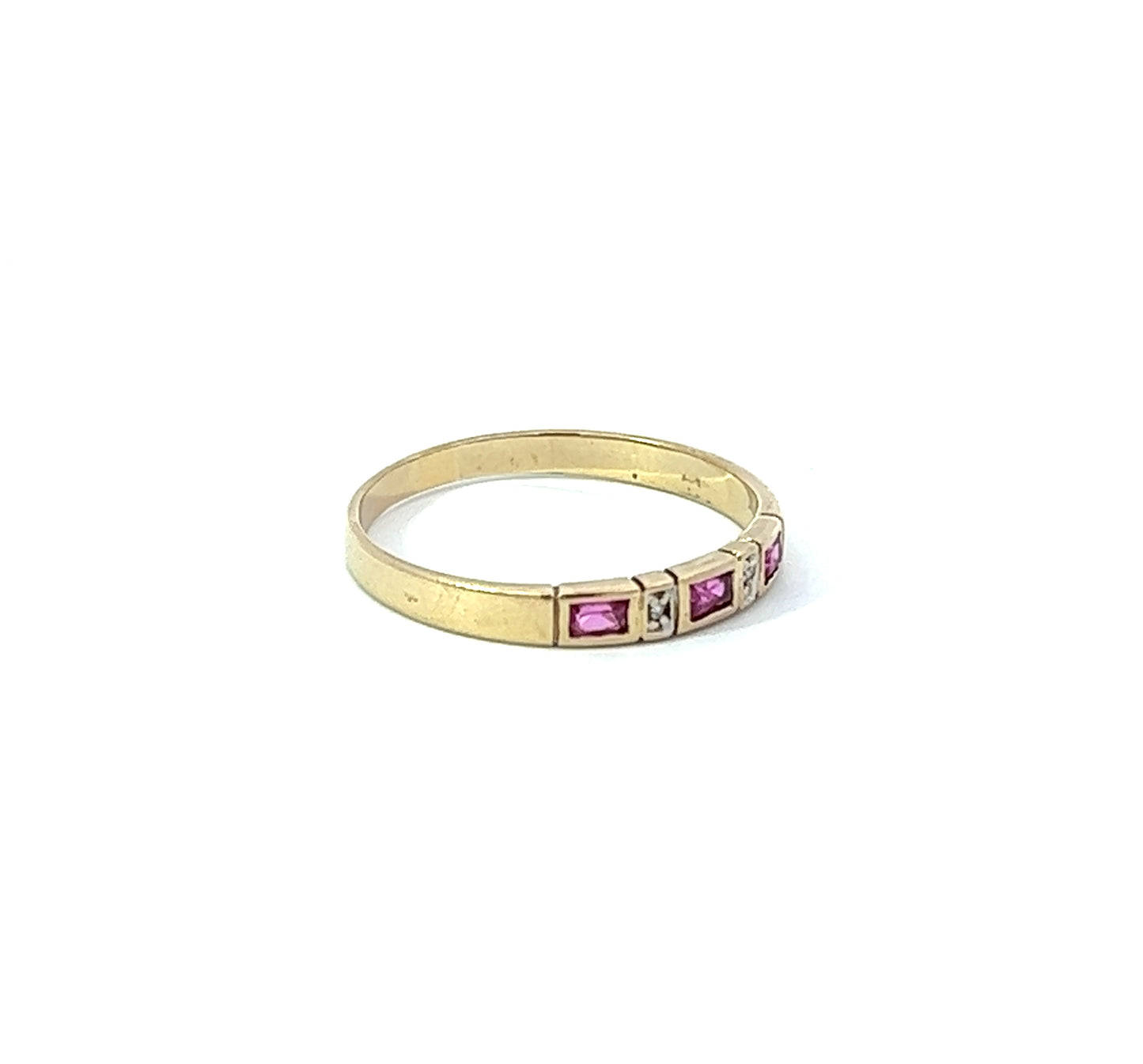 9Ct Yellow Gold Diamond & Pink Gemstone Ring