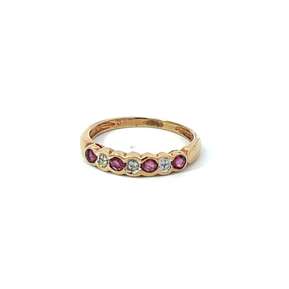 9Ct Yellow Gold Diamond & Pink Gemstone Ring