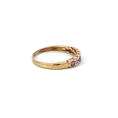 9Ct Yellow Gold Diamond & Pink Gemstone Ring