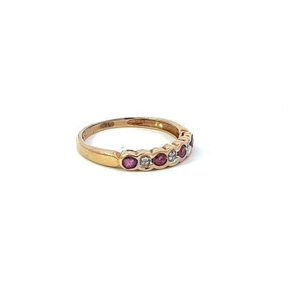 9Ct Yellow Gold Diamond & Pink Gemstone Ring