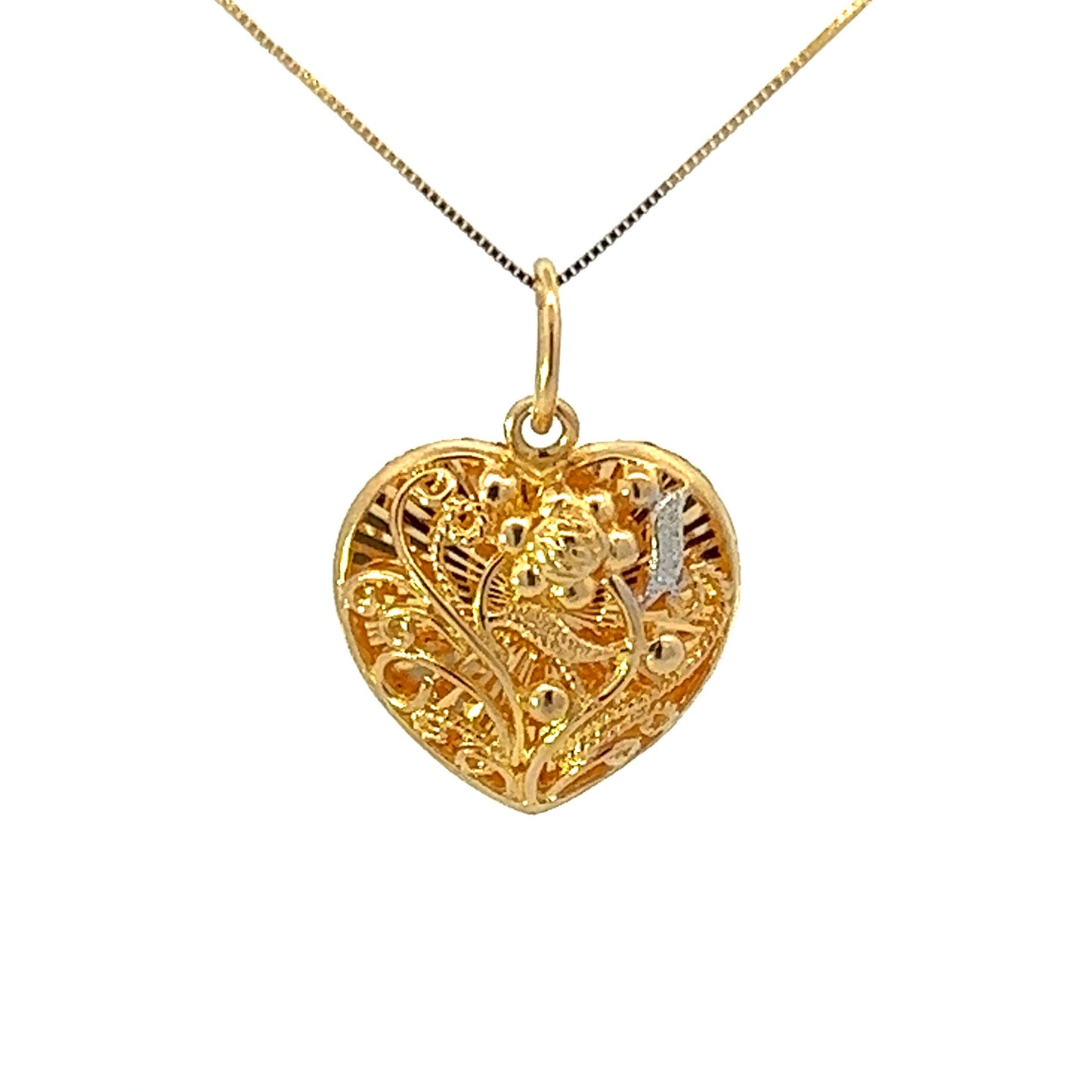 22Ct Two-Tone Gold Openwork Heart Pendant