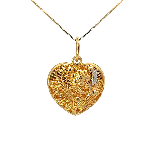 22Ct Two-Tone Gold Openwork Heart Pendant