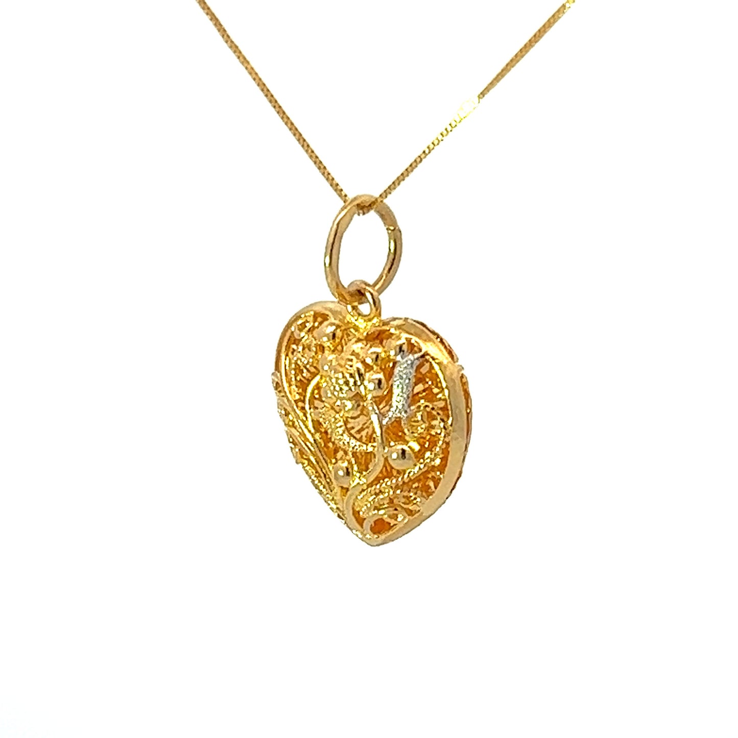 22Ct Two-Tone Gold Openwork Heart Pendant