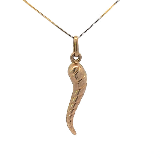 9Ct Yellow Gold Cornicello (Horn) Pendant