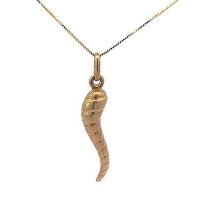 9Ct Yellow Gold Cornicello (Horn) Pendant