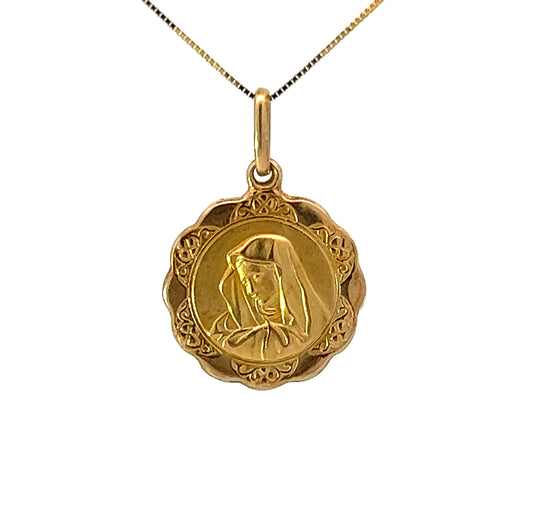 18Ct Yellow Gold Madonna Virgin Mary Pendant