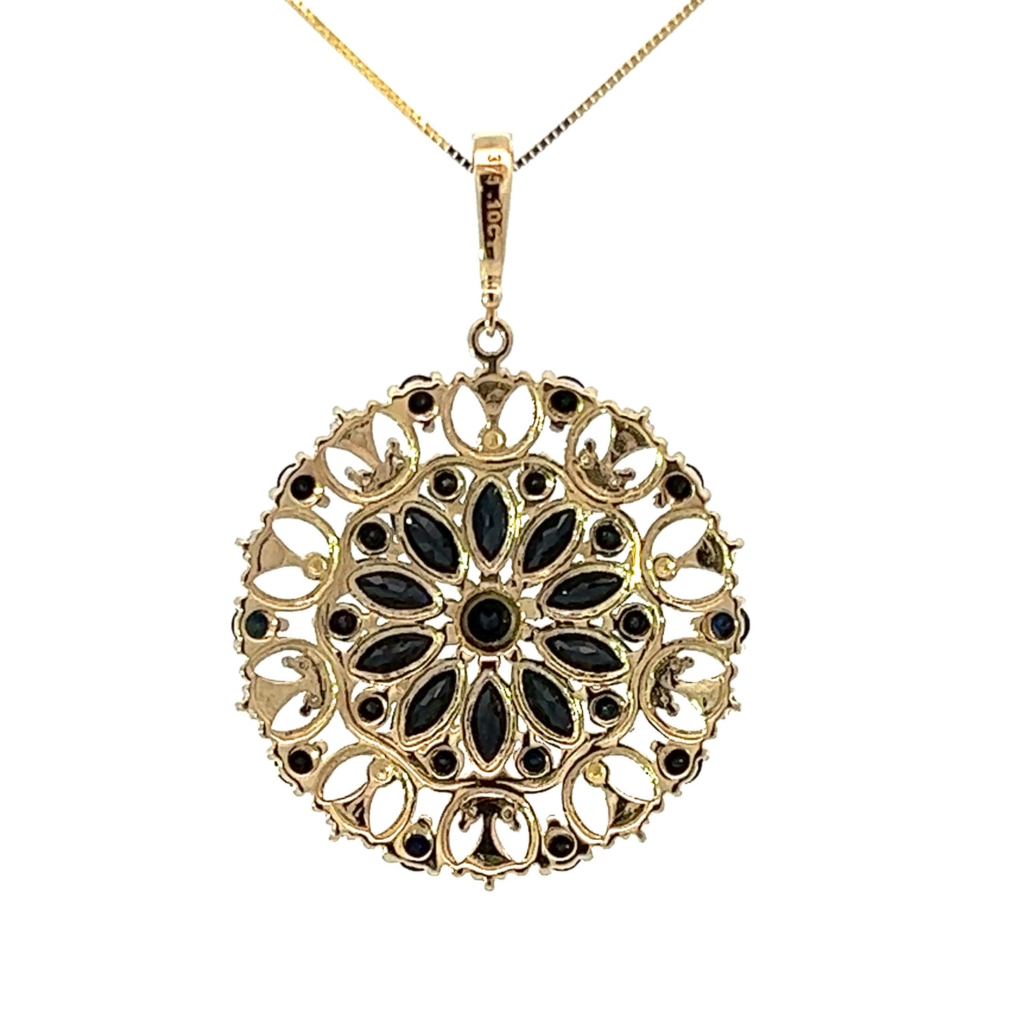 9Ct Yellow Gold Diamond & Blue Gemstone Floral Pendant