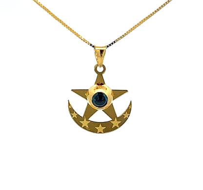 21Ct Yellow Gold Star & Crescent Moon Eye Pendant