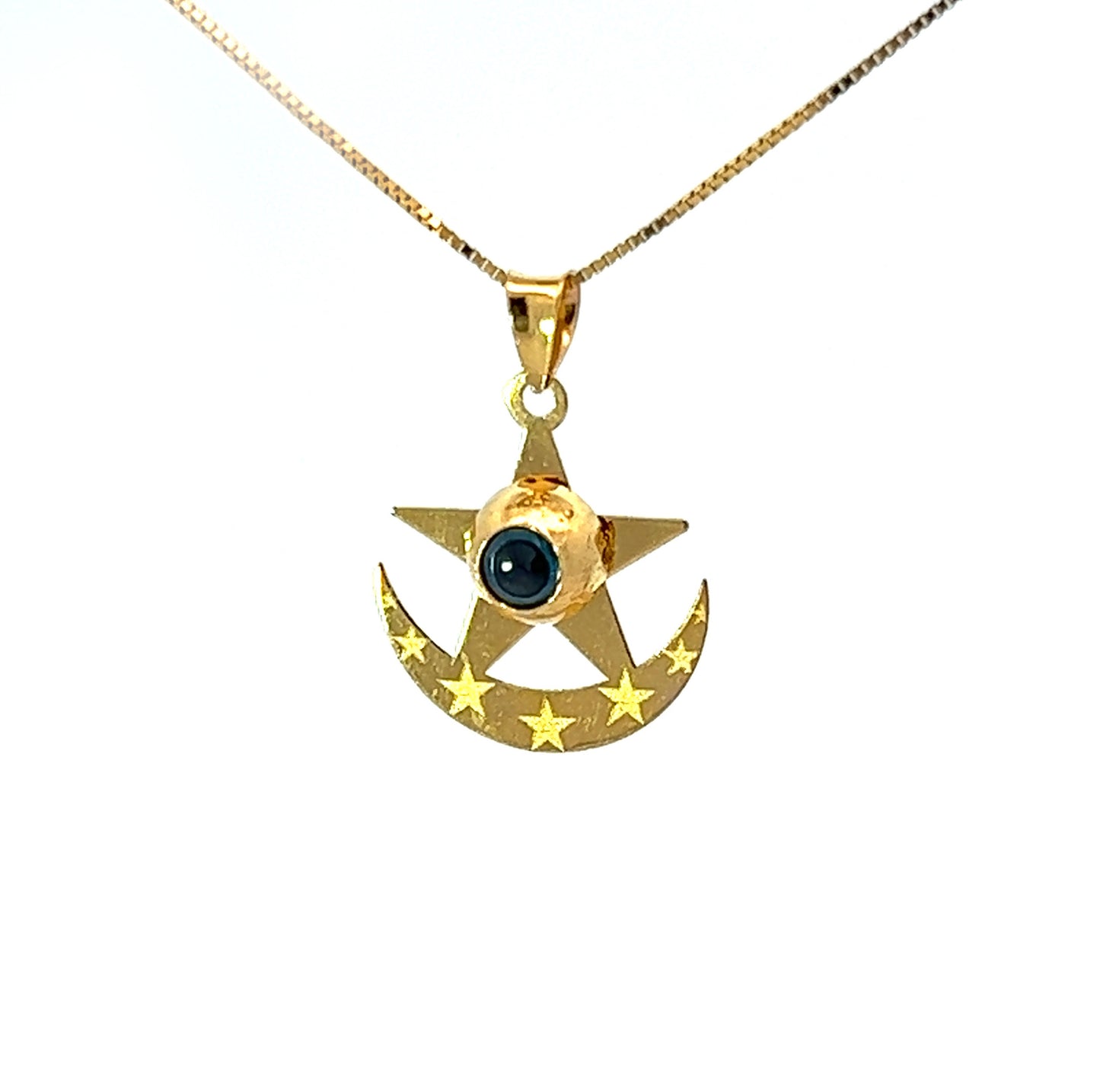 21Ct Yellow Gold Star & Crescent Moon Eye Pendant