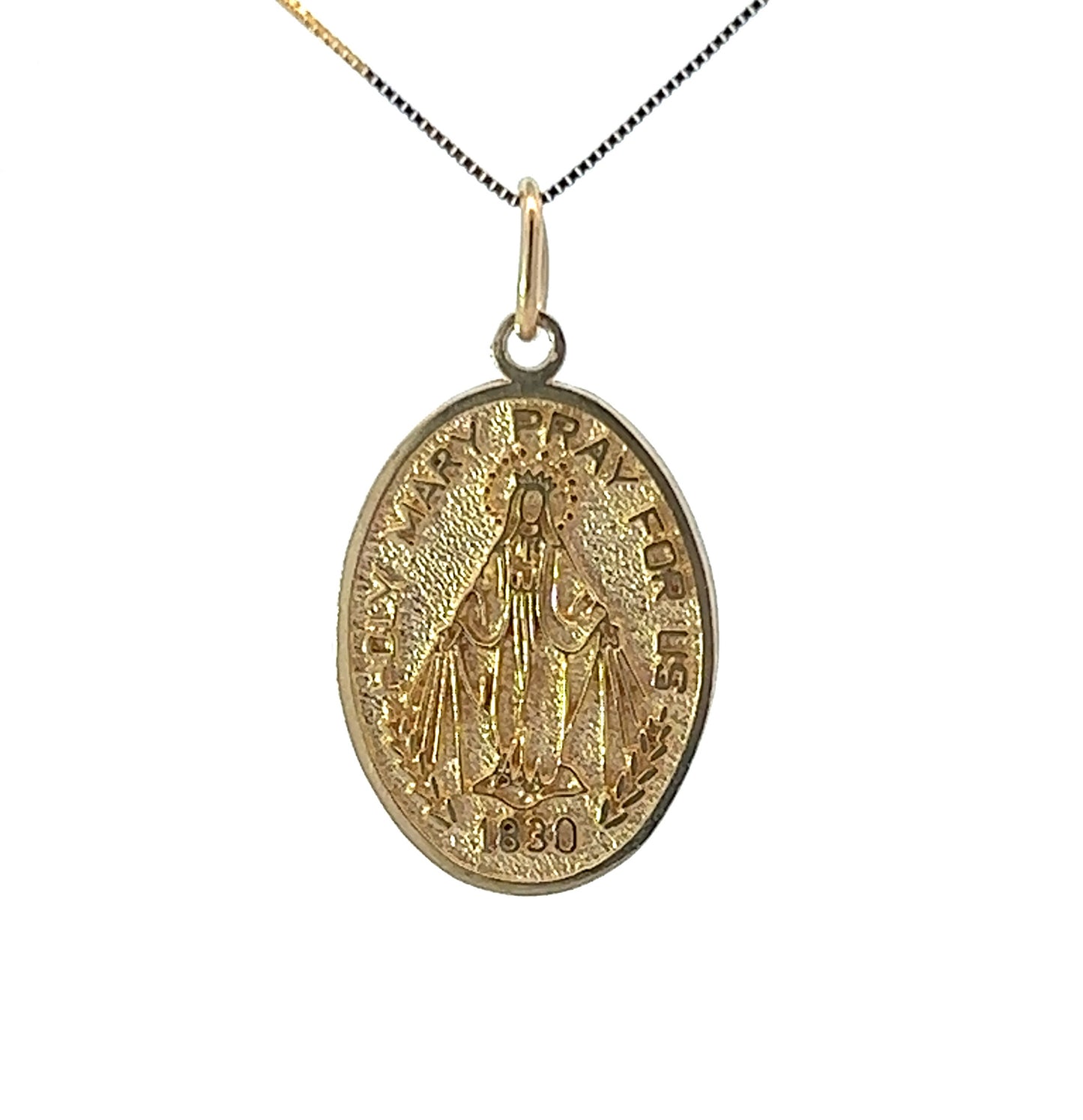 14Ct Yellow Gold Miraculous Medal Mary Pendant