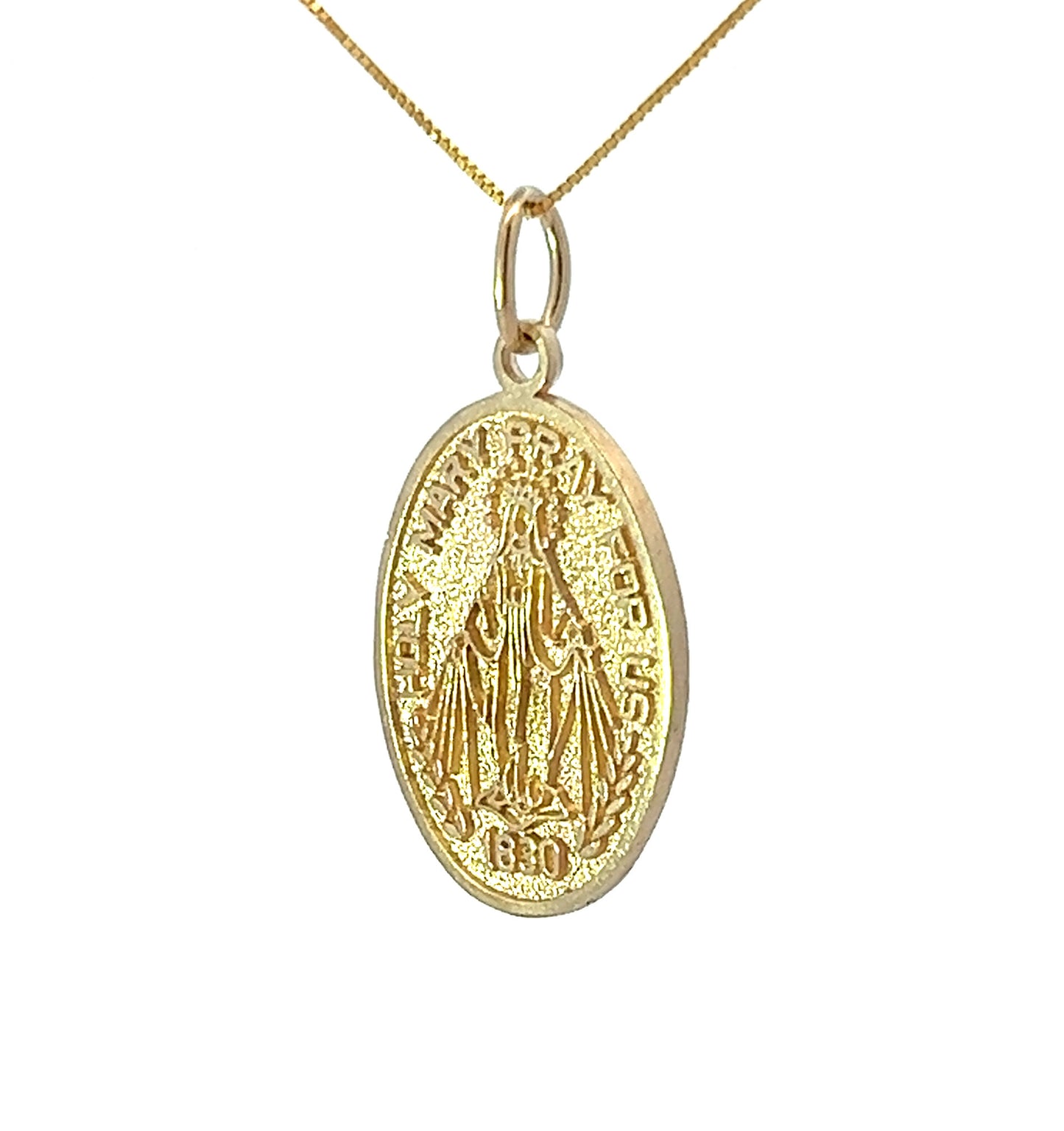 14Ct Yellow Gold Miraculous Medal Mary Pendant