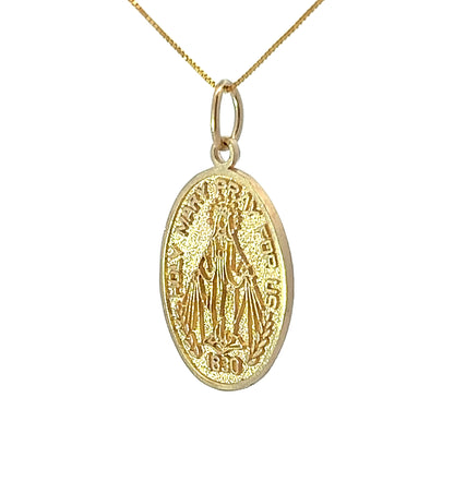 14Ct Yellow Gold Miraculous Medal Mary Pendant