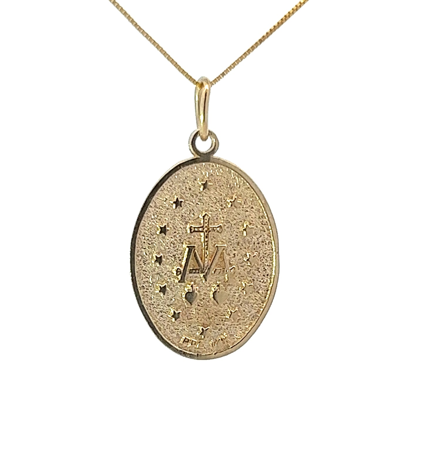 14Ct Yellow Gold Miraculous Medal Mary Pendant