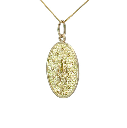 14Ct Yellow Gold Miraculous Medal Mary Pendant