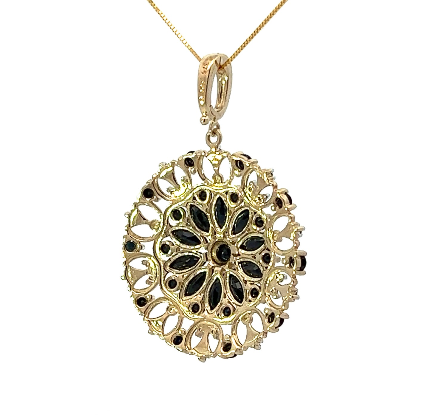 9Ct Yellow Gold Diamond & Blue Gemstone Floral Pendant