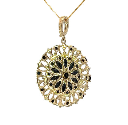 9Ct Yellow Gold Diamond & Blue Gemstone Floral Pendant