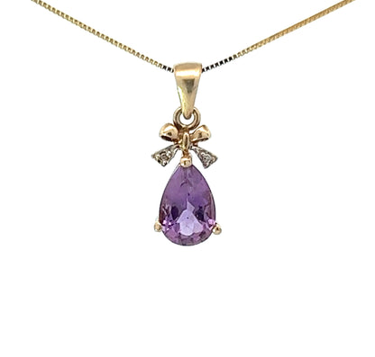 9Ct Yellow Gold Diamond & Purple Gemstone Pendant