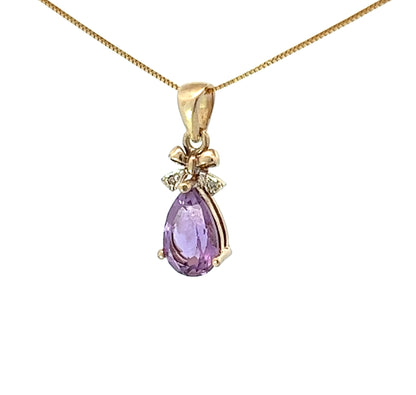 9Ct Yellow Gold Diamond & Purple Gemstone Pendant