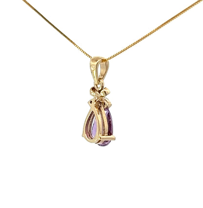 9Ct Yellow Gold Diamond & Purple Gemstone Pendant