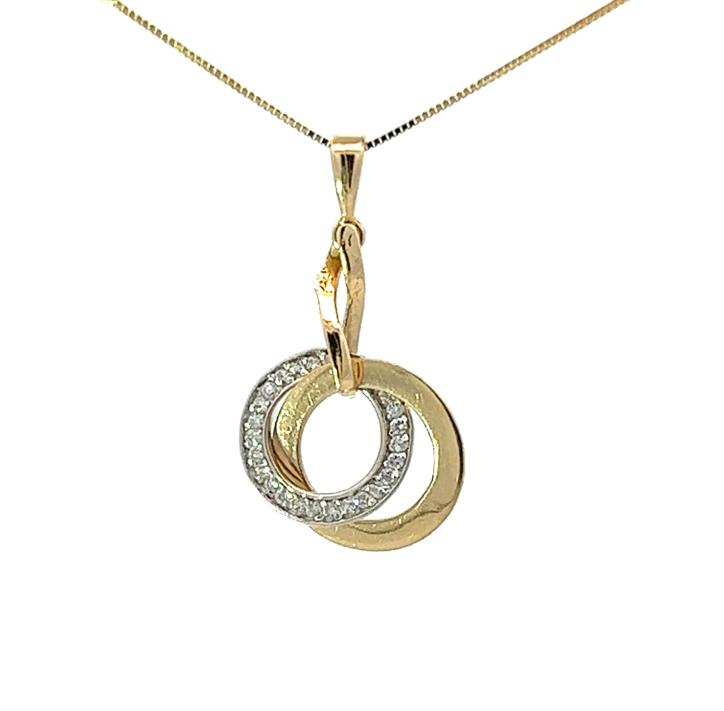 18Ct Two-Toned Gold Linked Circle CZ Pendant