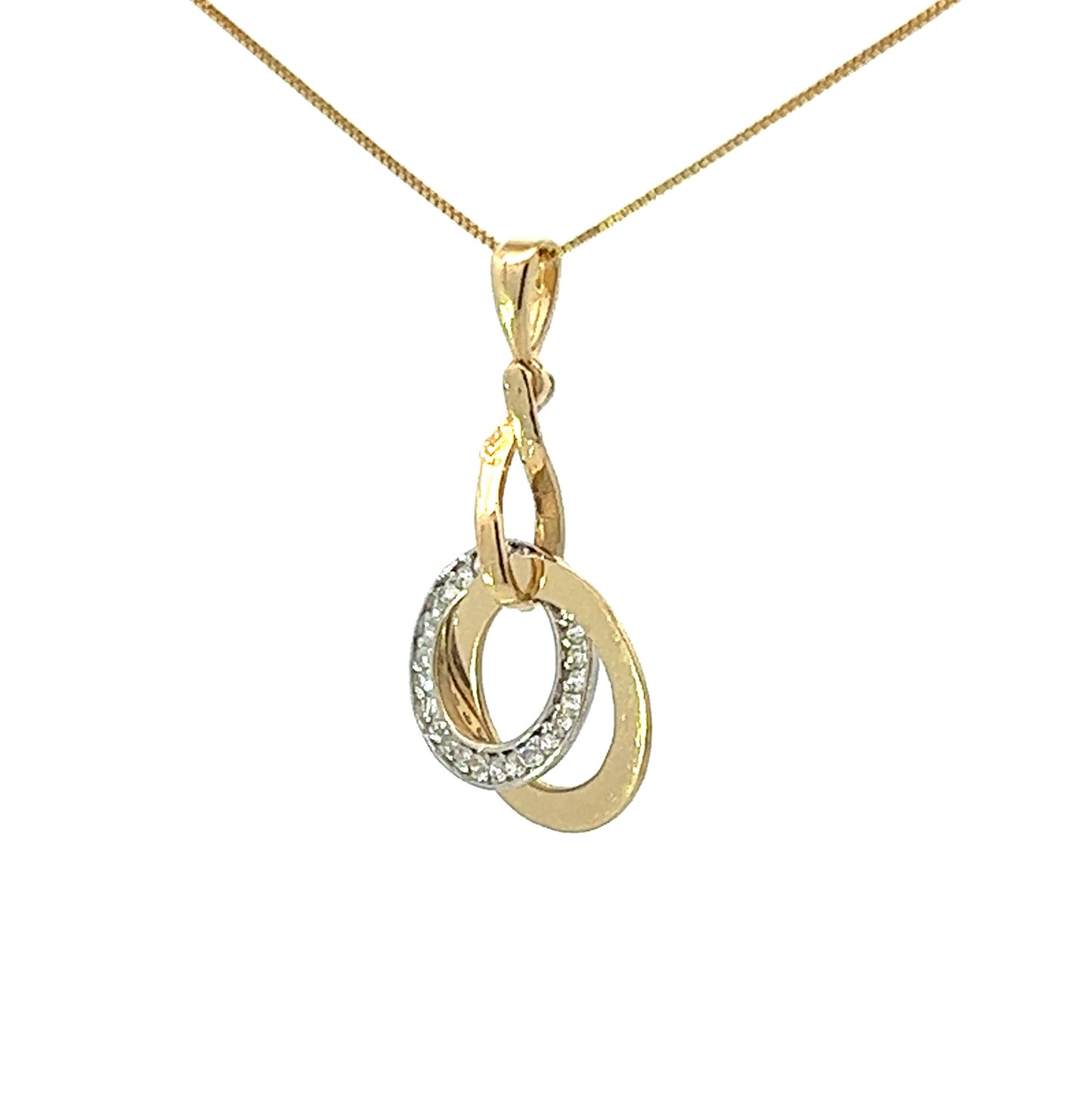 18Ct Two-Toned Gold Linked Circle CZ Pendant