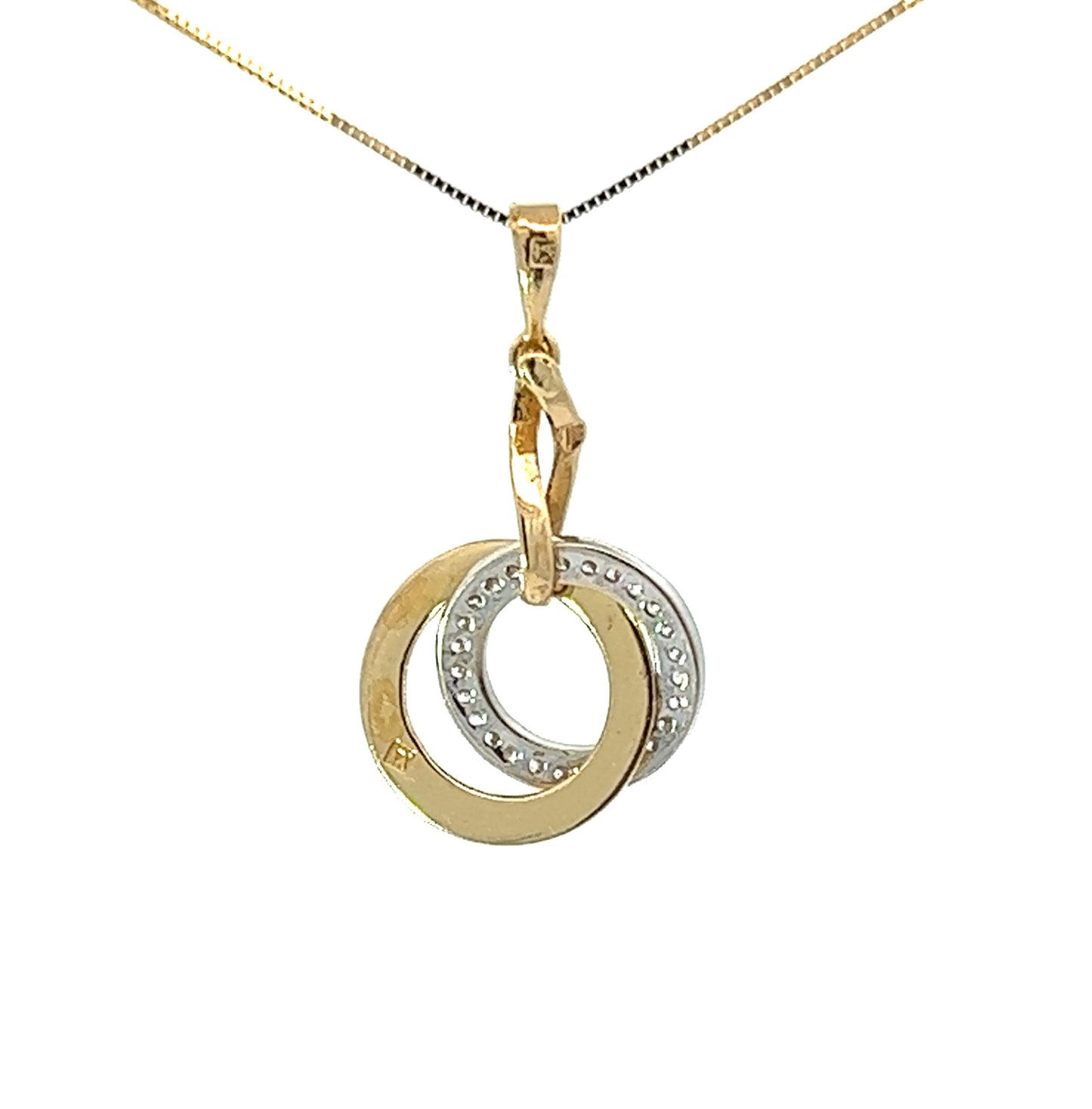 18Ct Two-Toned Gold Linked Circle CZ Pendant