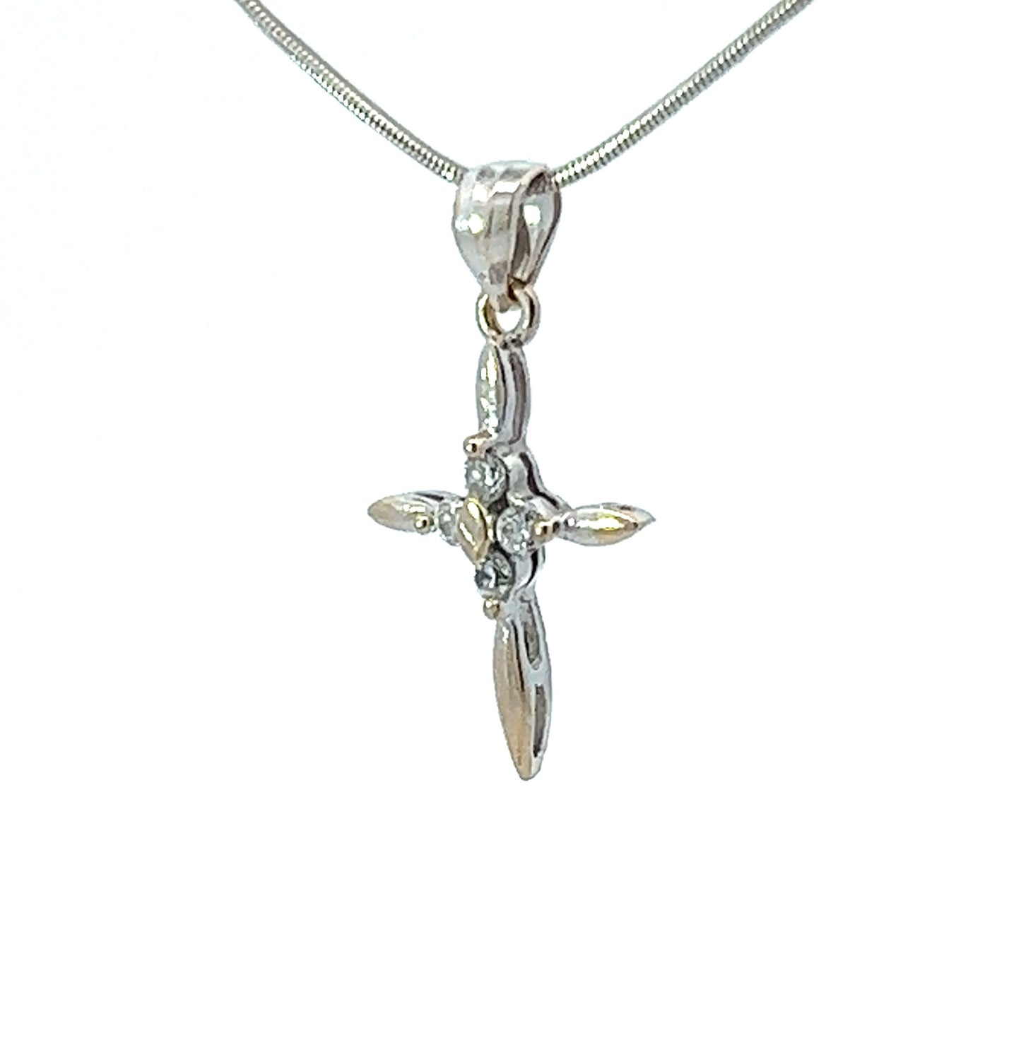 18Ct White Gold CZ Cross Pendant