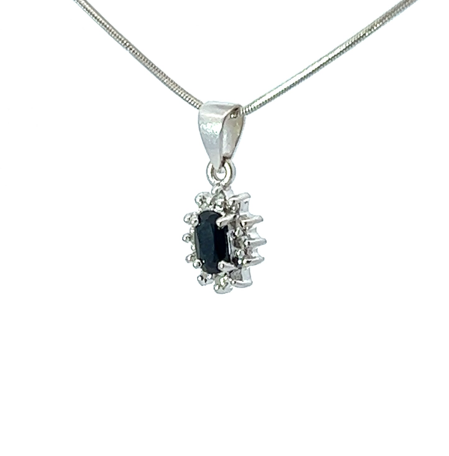 9Ct White Gold Diamond & Blue Gemstone Floral Pendant