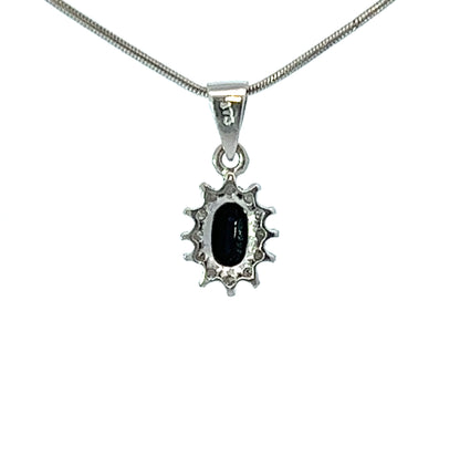 9Ct White Gold Diamond & Blue Gemstone Floral Pendant