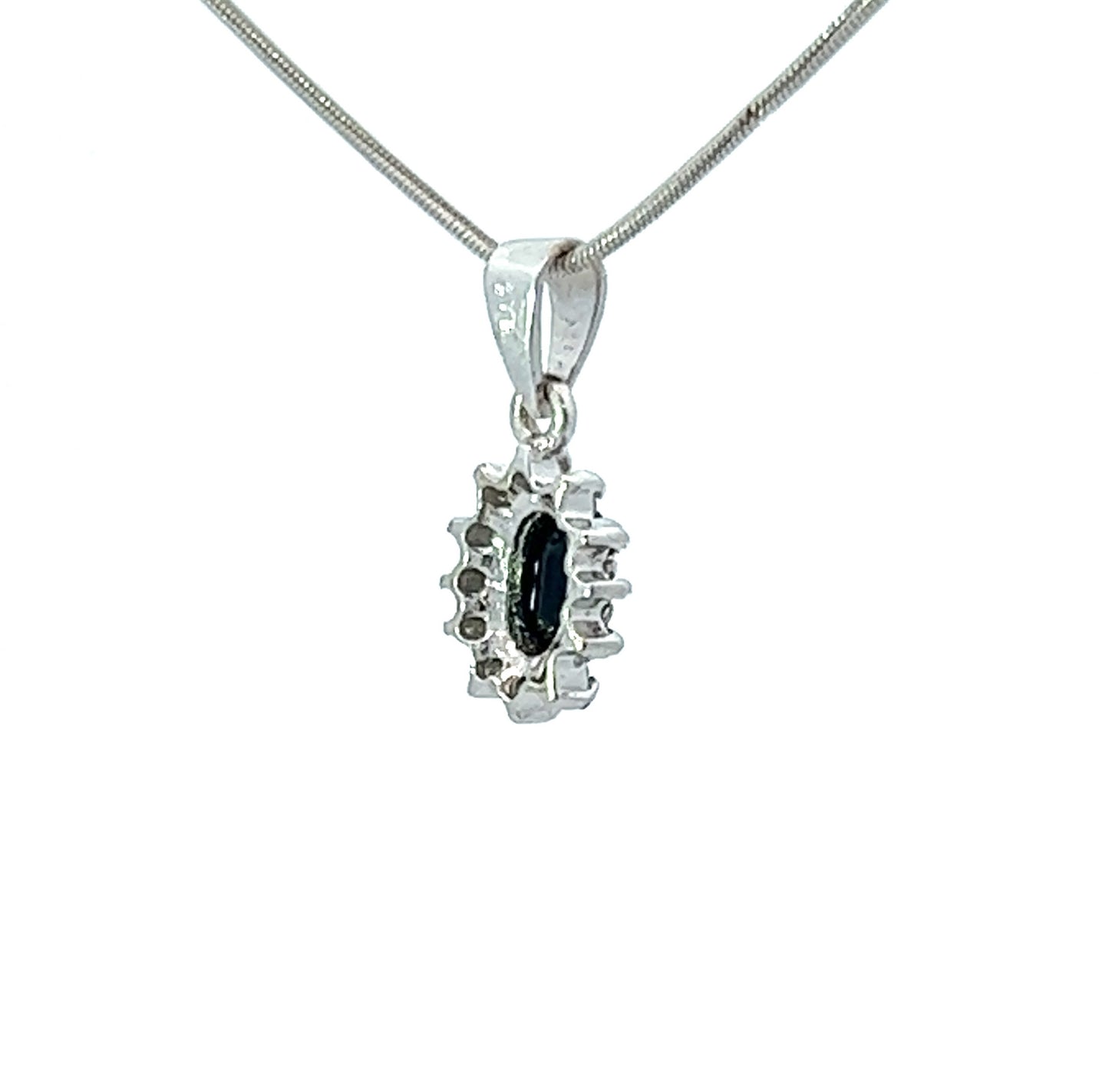 9Ct White Gold Diamond & Blue Gemstone Floral Pendant