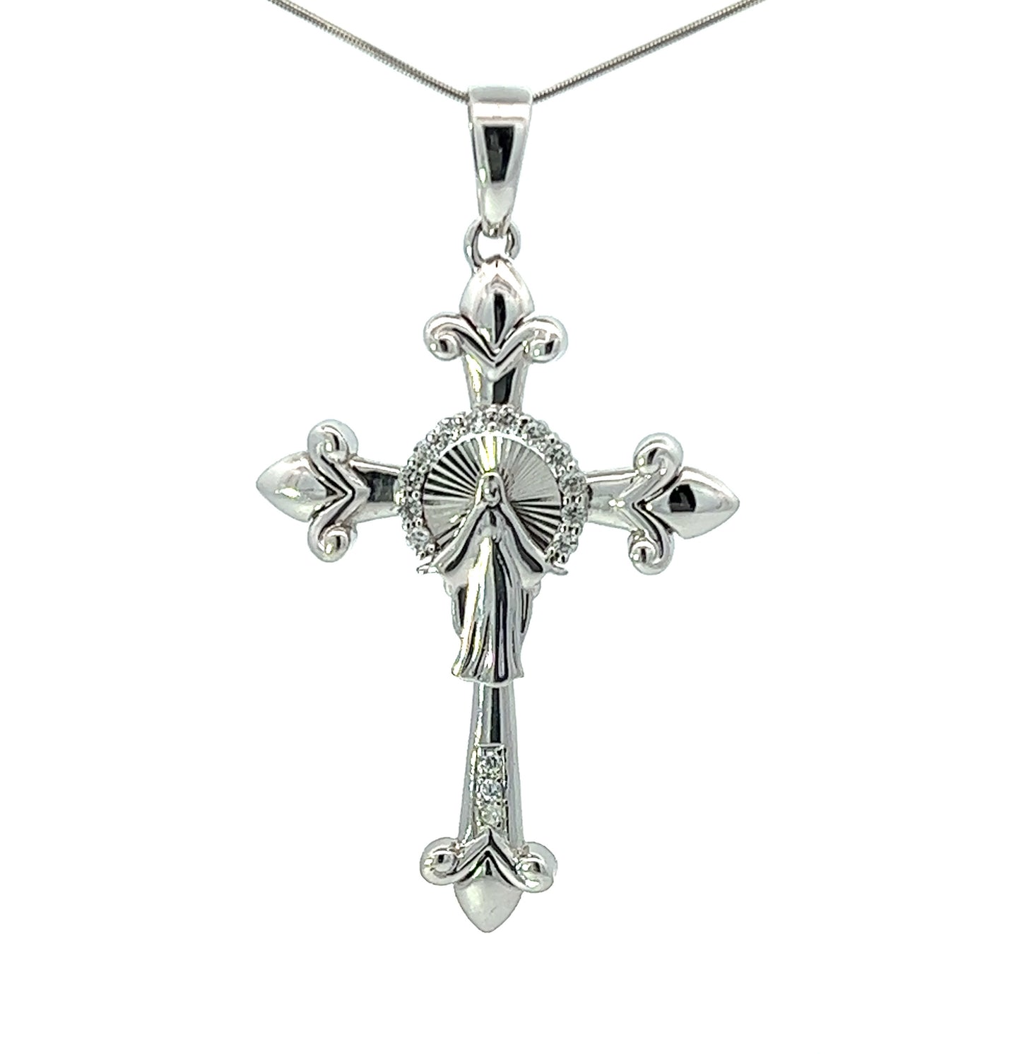 18Ct White Gold CZ Crucifix Pendant