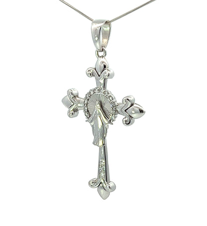 18Ct White Gold CZ Crucifix Pendant