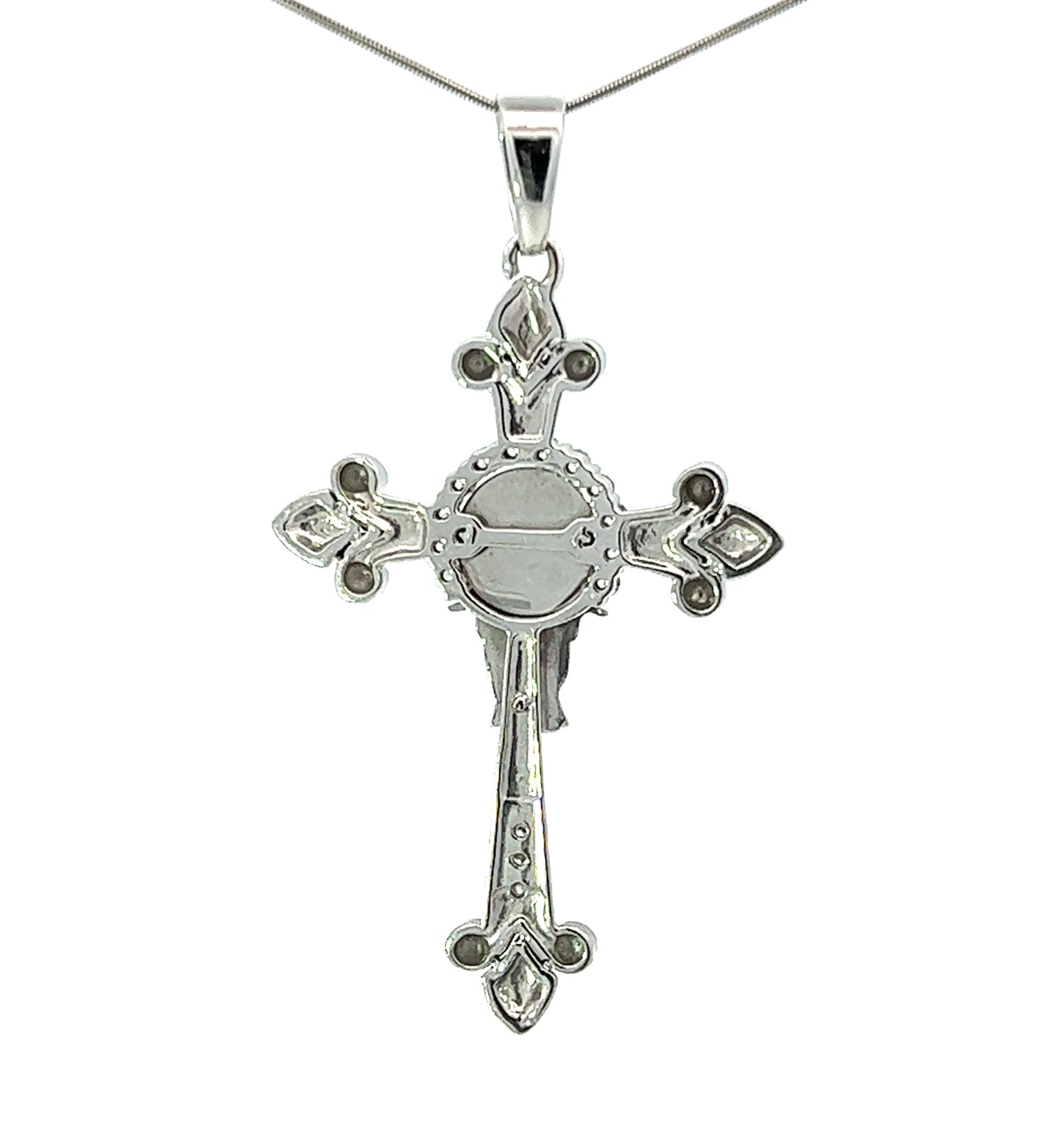 18Ct White Gold CZ Crucifix Pendant